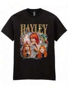 1 Printed T-Shirt, Cotton Graphic T-Shirts, Hayley Williams Graphic T-Shirt - Gothic Emo Punk Band T-Shirt With Vibrant And Colorful Print, Crew Neck, Regular Fit, Black T-Shirt, Y2K, 180g 100% Cotton T-Shirt. - 黑色 - 查看 8