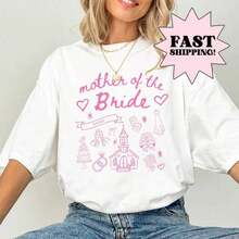 1 Piece "Mother Of The Bride" T-Shirt, Personalized With The Phrase "I'm Going To The Chapel, I'm Getting Married", Flirty Style Bridal T-Shirt With Doodle Design, 180g, 100% Cotton. - 白色 - 查看 12