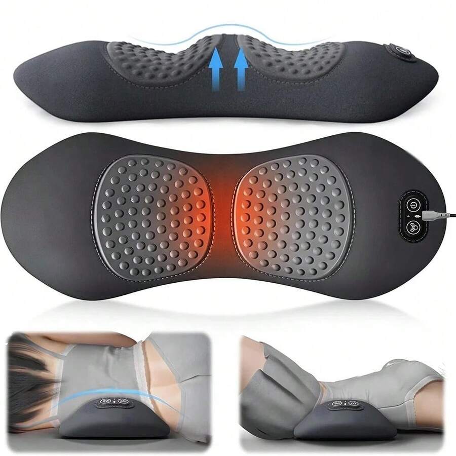 Smooth Spine Triple Fusion Back Massager For Sciatica Pain Relief, 3-In-1 Lumbar Traction Device With Heat And Vibration, Lower Back Stretcher For Office Chair & Car Support