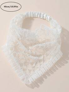 1pc Women's Handmade Embroidered Ruffled Headwrap, Suitable For Daily Wear And Vacation - White - View 5