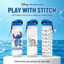 Disney 1个迪士尼塑料杯，印有史迪奇卡通图案和容量刻度，32盎司耐用防漏杯，带吸管 - 史迪奇 - 查看 1