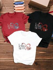 New 2026 Model: Women's Casual Short-Sleeved T-Shirt, Printed With The Heart-Shaped Pattern "I Love You More", Round Neck, Made Of Pure Cotton, Breathable, Casual Sporty Style, Ideal Gift For Spring, Summer, Autumn, Butterfly Day And Easter. - 白色 - 查看 6