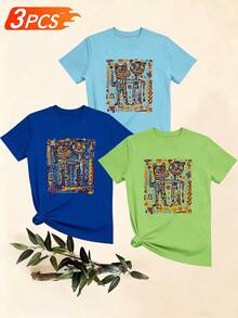 Women's T-Shirts, Women's T-Shirts, Casual One-Piece T-Shirt With Creative Abstract Cartoon Character Print, Comfortable Short Sleeve Round Neck Top. - 1件白色隨機圖案 - 查看 6