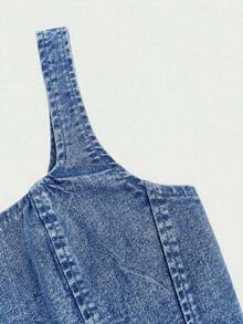 Parte superior de tirantes anchos y cierre trasero de mezclilla casual negra para mujer - Azul lavado medio - Ver 4