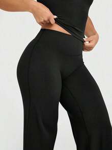 de pantalones anchos de yoga de unicolor y holgados para mujeres, cómodos y versátiles, adecuados para correr, fitness y deportes de yoga - Negro 4 - Ver 7