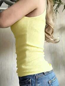 Parte superior de tirantes para mujer con aplique de encaje - Amarillo claro - Ver 3