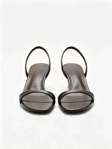 Deep Brown Thin Strap Kitten Heel Sandals, Minimalist Square Toe Strap Ankle Strap Design, Simple Low Heel Casual/Work Sandals,Summer Shoes - Brown - View 3