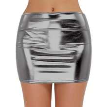 Faldas cortas sexis de cuero PU para Mujer, minifalda lisa de cintura alta para actuación de graduación en Club, brillo rojo dorado, Fladas brillantes para Mujer XXL - Blanco - Ver 4