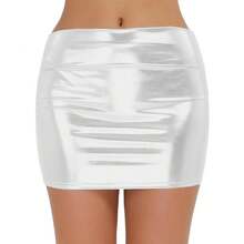 Faldas cortas sexis de cuero PU para Mujer, minifalda lisa de cintura alta para actuación de graduación en Club, brillo rojo dorado, Fladas brillantes para Mujer XXL - Blanco - Ver 6