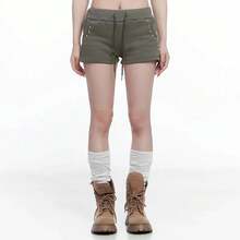 Shorts de Verano Estilo Punk Gótico con Tachuelas y Cordón Ajustable, Cintura Alta, para Mujer, Estilo Y2K, Ajustados, Casuales, 2026 - Verde Claro - Ver 6