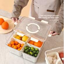 Divided Clear Refrigerator Storage Container With Airtight Lid, Detachable Compartment Fridge Organizer Bin With Drain Holes, Portable Handle Food Storage Box For Fruit Vegetable Meat Snack, Ideal For Family Kitchen, Apartment, Rental House - Multicolor - View 2