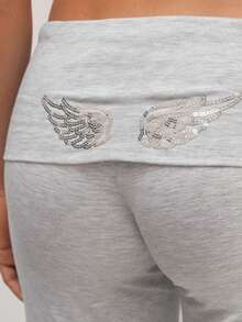 Conjunto casual mujer con bordado de lentejuelas estilo alas unicolor - Traje gris - Ver 5