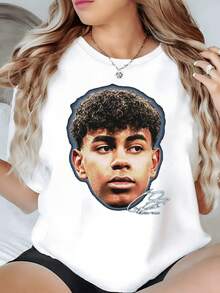 Illuminated Male Face Representing Strength, Youth, And Confidence With Artistic Strokes That Evoke Modern Energy And A Bold Spirit; Comfortable And Modern Casual Women's T-Shirt For Everyday Wear - 白色 - 查看 8