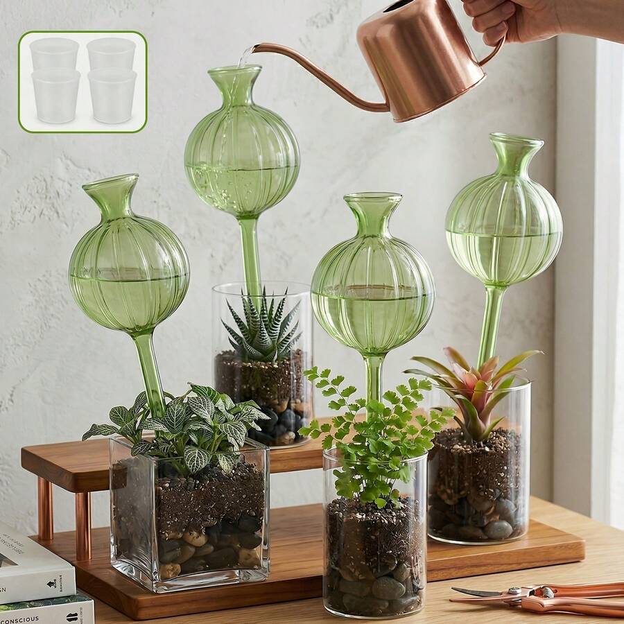 Self-Watering Planter, Plastic Watering Globe Automatic Plant Waterer, Cute Cactus Shaped Decor, Green - C - View 1