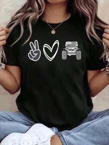 Mujeres Informal Impreso Redondo Cuello Corto Manga Top2026 VERANO TopWomen's Jeeps Imprimir De gran tamaño Algodón Camiseta Suave Y Transpirable Cómodo Y Ajustado Tripulación Cuello, 220g a granel Y CamisaCómoda2026-Agradable Verano Esencial & Informal Chic-Vintage Calle Estilo Unisexo Suelto Algodón Corto Manga Tripulación Cuello Camiseta 100% algodón puro - Negro - Ver 1