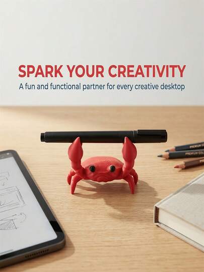 Soporte para bolígrafos con forma de cangrejo lindo, organizador de escritorio creativo, decoración interesante para el hogar y la oficina