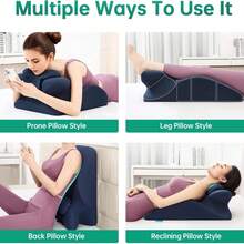 Memory Foam Ergonomic Rest Pillow-Compact Prone Pillow For Sleeping & Reading In Bed,Large Body Pillow, Couples Pillow,27°Angle Perfect Position Wedge Pillow Ergonomic Contoured Support, Memory Foam Wedge, Prone Pillows For Sleeping,Reading,Massage - 黑色 - 查看 2