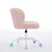 Girls' Faux Rabbit Fur Office Chair, Swivel Vanity Chair, Cute And Fluffy, Adjustable, With Quiet And Colorful Casters, Soft Padded Office Chair For Bedroom, Office And Dorm Room, Cream, Beige - 粉色 - 查看 5