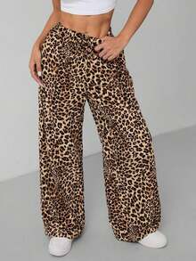 PETITE Pantalones anchos de estampado de leopardo para mujer - Multicolor 3 - Ver 9