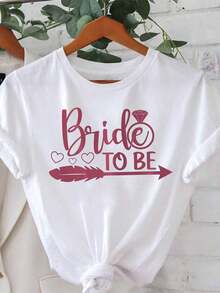 Women's T-Shirt With "Bride To Be" Engagement Ring Print, Perfect For Bridal Showers And Wedding Preparations. This Romantic And Elegant Short-Sleeved T-Shirt Is A Casual Everyday Style. A Very Distinctive Printed T-Shirt / Unisex Style / Suitable For Both Men And Women / Wrinkle-Resistant / Breathable - 白色 - 查看 8