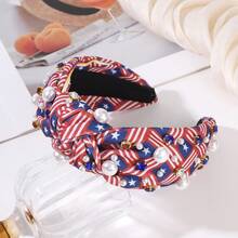1pc New Beaded & Rhinestone Knotted Wide Headband, Holiday Party Headpiece, Versatile Hairband For Outdoor Wear - Multicolor - View 12