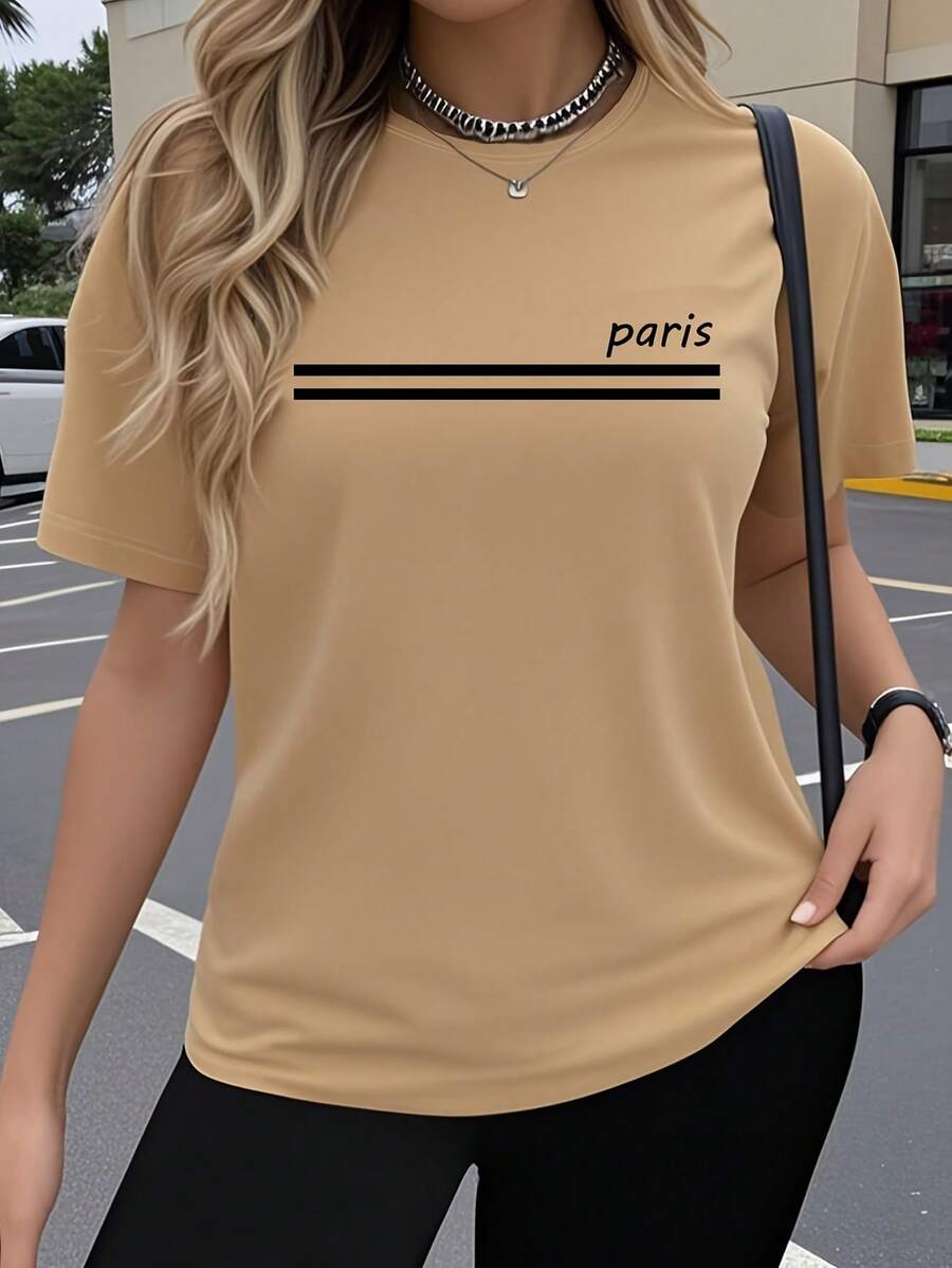 Women's Y2K Style Casual Short-Sleeve T-Shirt, Parisian Artistic Design With Fun Prints, Stretchy Crew Neck Top, Comfortable For Outdoor Wear In Spring And Summer, Loose-Fitting Crew Neck Top, Simple And Elegant, Soft Fabric For Everyday Fashion, Breathable And Comfortable, Fashionable Short-Sleeve Sports T-Shirt, Ideal For Fitness Workouts And Casual Activewear. A Very Distinctive Printed T-Shirt / Unisex Style / Suitable For Both Men And Women / Wrinkle-Resistant / Breathable - 白色 - 查看 1