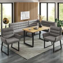 Corner Bench Set, Dining Set, Ideal For Placing In A Corner Of Kitchens And Dining Rooms, Includes A Corner Bench, Two Dining Chairs And A Dining Table, Chenille Fabric, Gray Color + Wood. - Grey - View 2