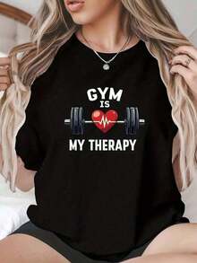 Camiseta Mujer Manga Corta Grafico Gym Therapy Cuello Redondo Estilo Moderno Casual - Negro - Ver 1