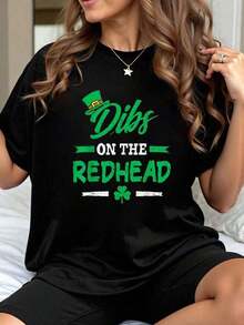 100% Cotton St. Patrick's Day Sets For Women, Irish T-Shirts For Men, Women, Boys And Girls With St. Patrick's Red Head Print - Everyday Wear T-Shirts For Women - 黑色 - 查看 8