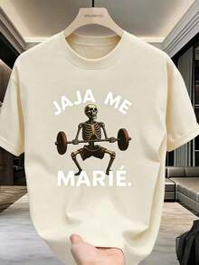 Free Shipping, Local Delivery In Mexico. Delivery In 4 Days. Funny Gym T-Shirt - Black T-Shirt With Skeleton Graphic Lifting Weights And "Haha Yo Marie" Text - Durable Workout Gym Tee, Streetwear - Machine Washable Regular Fit Short Sleeve T-Shirt - Fitness Clothing, Gym Tees, Casual Streetwear, Crew Neck, Bold Graphic Print - 杏 - 查看 5