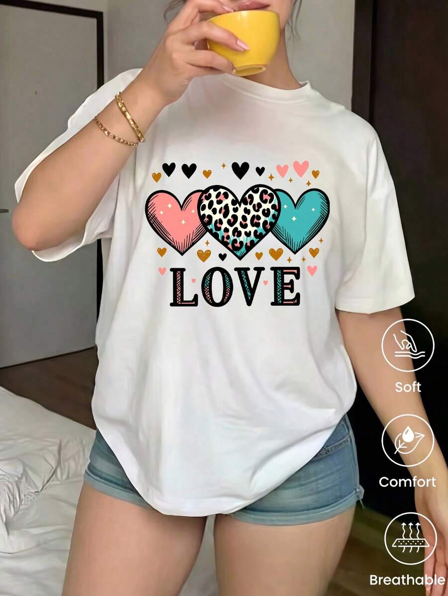 Women's Printed Short-Sleeved Summer T-Shirt, Women's Tops, Polyester Fabric, Multifunctional Style, Regular Fit, 1 Unit. - 白色 - 查看 1