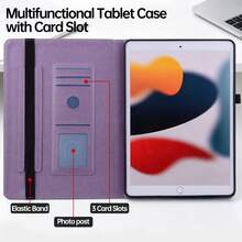 GLANDOTU Compatible With Apple Galaxy Tablet Case Purple Embossed Floral PU Leather Tablet Case With Card And Pen Slots Flip-Cover Stand Case - Purple - View 4