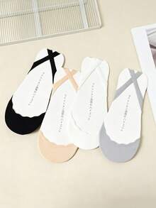 4 Pairs Summer Lace-Up Boat Socks, Lightweight Breathable, Low-Cut Hidden Heel, Invisible Socks, Spring/Summer - Multicolor - View 2