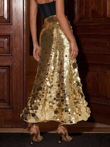 Savoree Fashionable Gold Sequined Long Skirt For Parties, Christmas - Gold - View 6