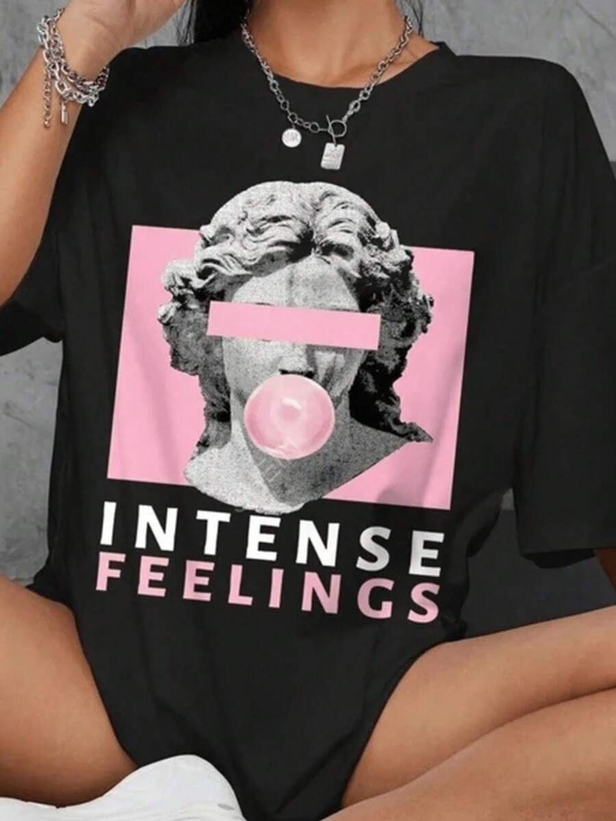 T-Shirt With Intense Feelings Design For Casual Use At The Gym Or In Summer - Black - View 1