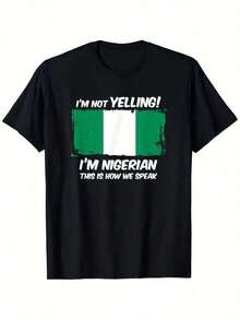 GiftT-Shirt "I'm Not Shouting, I'm Nigerian" With Bold Graphic Of The Nigerian Flag And Slogan "I'm Not Shouting! I'm Nigerian", Unisex, Casual, Crew Neck, Short Sleeve For Men And Women, Sizes S-XXXL, BlaSame Style For Men And Women, Summer Print, Soft. - 黑色 - 查看 7