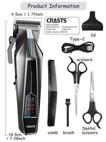 CRASTS Professional Electric Hair Clipper, Rechargeable, Salon & Barbershop Use, Super Long Battery Life, Hair Trimmer, Shaver - View 5