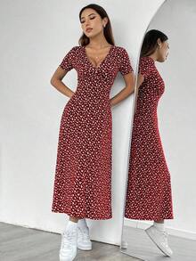 Vestido maxi casual de mujer con cintura ceñida y estampado floral ditsy - Multicolor 5 - Ver 6