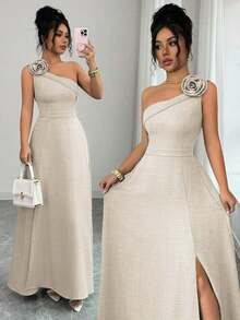 YHHElenzga Vestido largo sin mangas verde con decoración floral en los hombros, cintura ajustable, falda en línea A con abertura, estilo vintage francés romántico y elegante, adecuado para ir al trabajo, negocios, playa, casual, versátil y sencillo, boda, Día de San Valentín, primavera/veranoYHH - Albaricoque - Ver 12