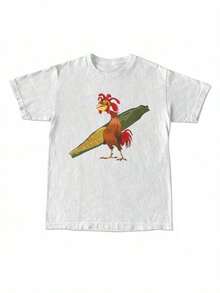 Chicken Joe Graphic T-Shirt - Unisex, Casual Crew Neck, Rooster And Corn Design, Black, Perfect For Men, Women And Friends, Comfortable Fit For All Seasons - 白色 - 查看 12