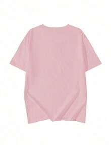 Made In Japan, Spring/Summer Cotton Short Sleeve T-Shirt, Round Neck, Loose Fit, Versatile, With Simple English Letter Print - ピンク - View 2
