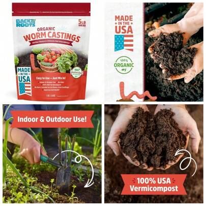 Organic Worm Castings For Plants, Natural Fertilizer And Soil Enhancer For Gardening, Made In The USA, 5lb