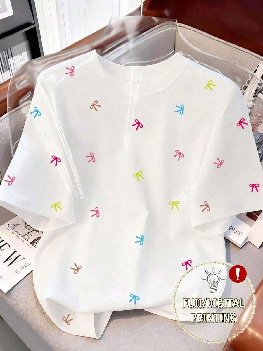 Camiseta casual de mujer con cuello redondo y estampado de lunares - Multicolor 2 - Ver 1