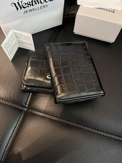 Luxury Brand Vivienne W-Westwood Tri-Fold Id Card Case Short Card Holder Wallet In Signature Storage Bag Mini Wallet Purses And Bags Women Bag,Good Gift For Mom,Gift For Her Sister Wife Girlfriend