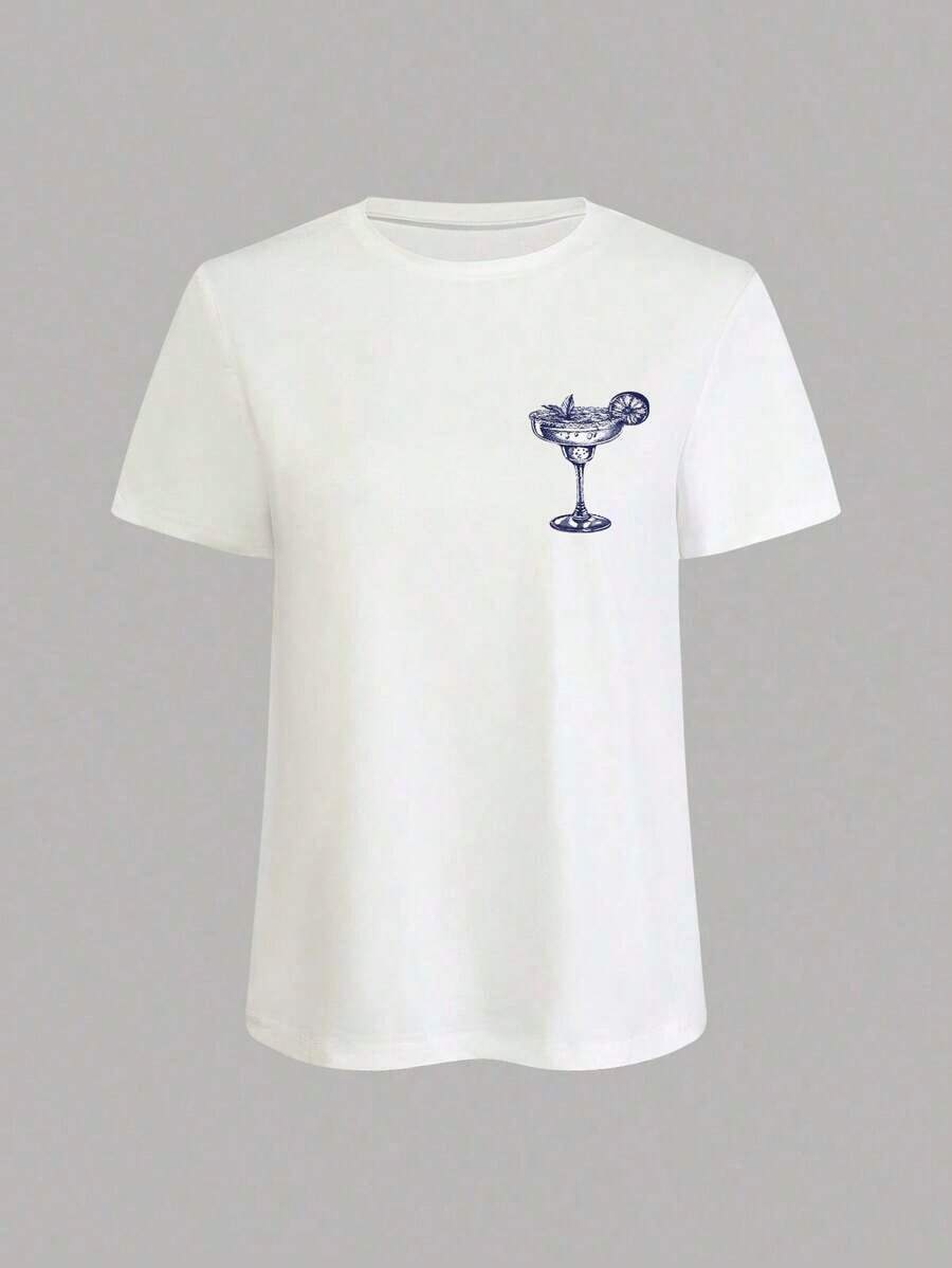 Una camiseta de manga corta para mujer con estilo retro americano, de diseño holgado y estampado (los pantalones son solo sugerencias de estilo). Este artículo sencillo y elegante presenta patrones de texto con temática tropical, siendo un elemento imprescindible para crear un estilo relajado de vacaciones. Es muy adecuado para ocasiones como el Día del Trabajo y el Día de la Independencia de México. La gruesa camiseta multicolor está hecha de 100% algodón con estampados modernos, y es adecuada tanto para hombres como para mujeres. Es un estilo completamente nuevo para primavera/verano/otoño, transpirable y cómodo, sencillo y versátil. - Blanco - Ver 1