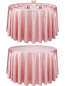 1pc Multi-Color Classic Art Hotel Home Round Tablecloth, Satin Finish, Suitable For Wedding, Valentine's Day And Daily Use - Pink - View 6