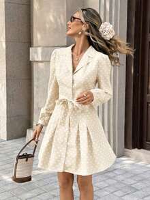 PariChic Vestido largo de manga larga de elegante color café con estampado romántico de rosas en todo el diseño, con cinturón de lazo, botones delanteros y un diseño elegante adecuado para otoño/invierno, primavera/verano, vacaciones, citas de San Valentín, cumpleaños, silueta evasé y vestido corto con mangas abullonadas, lindo y romántico - Albaricoque - Ver 7