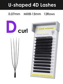 Seedew 1pc 12Rows U-Shaped 4D/5D Lashes U Lash Extensions U-4D U-5D 0.07mm Mix8-15mm Mix8-13mm C D L LU Curl Eyelashes Volume Eyelash Natural Soft DIY Premade Fan False Eyelashes - Black - View 30