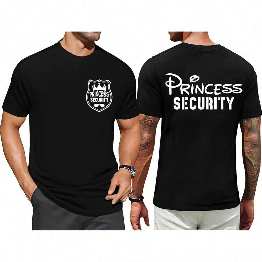 Camiseta de la Brigada de de Princesas para Hombre, Camiseta del Reino Mágico, para Fiesta de Cumpleaños de Papá, Viajes Familiares, Camiseta con Estampado de Verano FQTL - Negro - Ver 1