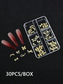 This New Series Comes Packaged In A 6-Compartment Storage Box, Containing A Total Of 30 Gold Butterfly Nail Stickers. Blending Y2K And Princess/Fairy Aesthetics, The Delicate Butterfly Patterns Make Them Perfect For DIY Art Projects, Handicrafts, And Creating Adorable, Dreamy Nail Designs. - Gold - View 6